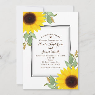 Invitation Mariage Chic Blanc Tournesols Fête de Mariée