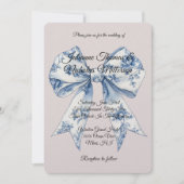 Invitation Mariage Chic Bleu Blanc Ruban Rose Pâle (Devant)