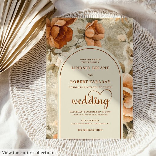 Invitation Mariage Chic Bohème Fantaisiste Terracotta Beige O