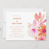 Invitation Mariage Chic Bohème Fleurs Rose Orange Aquarelle (Devant)
