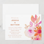 Invitation Mariage Chic Bohème Fleurs Rose Orange Aquarelle (Devant / Derrière)