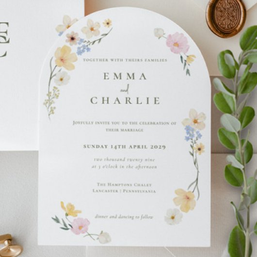 Invitation Mariage Chic Bohème Pastel Fleurs Sauvages Printem
