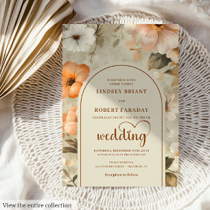 Invitation Mariage Chic Bohème Rustique Cuivre Beige Olive Fl