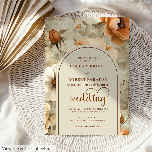 Invitation Mariage Chic Bohème Rustique Fleurs en Terre Cuite