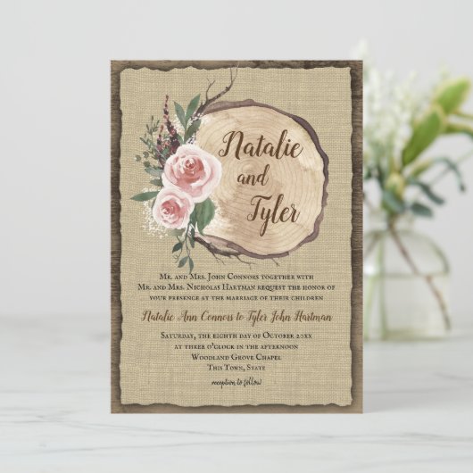 Invitation Mariage chic Boho de l'arbre du Rose roux (Debout devant)