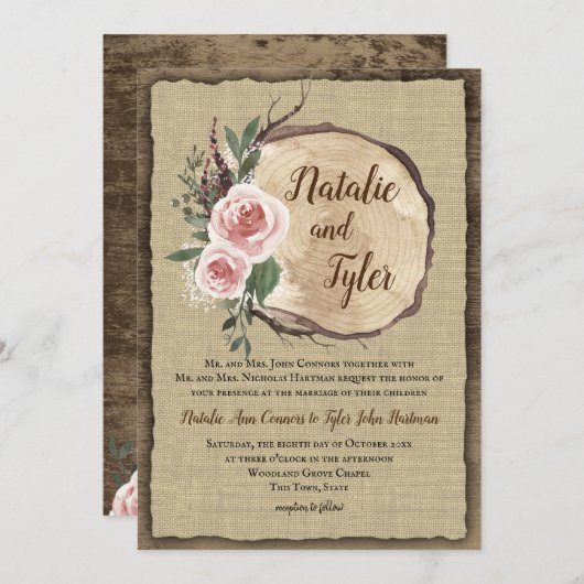 Invitation Mariage chic Boho de l'arbre du Rose roux (Devant / Derrière)