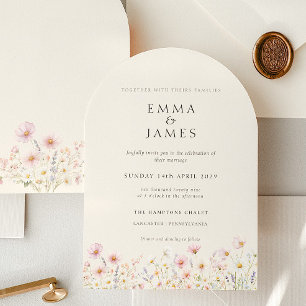 Invitation Mariage Chic Boho Fleurs Sauvages Printemps Été