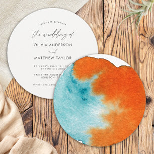 Invitation Mariage Chic Boho Orange Brûlé Art Aquarelle