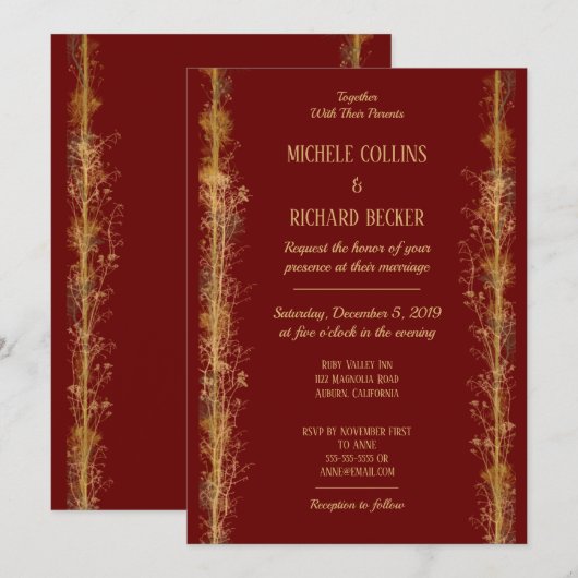 Invitation Mariage Chic Bordure Botanique Or (Devant / Derrière)
