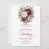Invitation Mariage Chic Bourgogne et Fleurs Blanches Or (Devant)