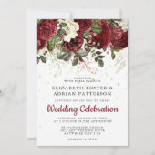 Invitation Mariage Chic Bourgogne & Fleurs Blanches  (Devant)