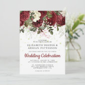 Invitation Mariage Chic Bourgogne & Fleurs Blanches  (Debout devant)