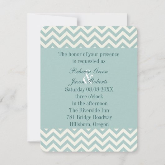 Invitation Mariage chic chevron sarcelle menthe (Dos)