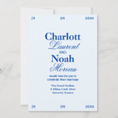 Invitation Mariage chic classique bleu cobalt élégant (Devant)
