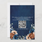 Invitation Mariage chic code QR bleu marine végétation Terrac (Dos)