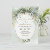 Invitation Mariage chic code qr élégant verdure aquarelle (Debout devant)