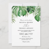 Invitation Mariage chic code QR feuille de palmier aquarelle  (Devant)