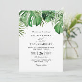 Invitation Mariage chic code QR feuille de palmier aquarelle  (Debout devant)