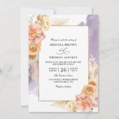 Invitation Mariage chic code QR floral rose pêche à petit bud (Devant)