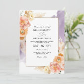 Invitation Mariage chic code QR floral rose pêche à petit bud (Debout devant)