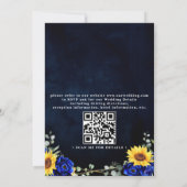 Invitation Mariage chic code QR tournesols rustiques bleu roy (Dos)