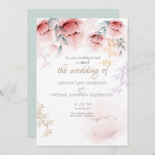 Invitation Mariage  Chic Coral tendance et Lilac Aquarelle