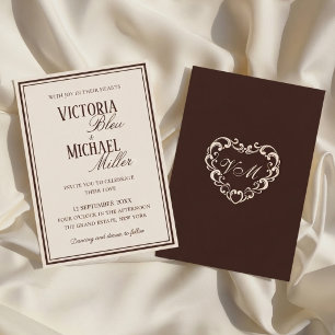 Invitation Mariage chic crème et chocolat brun Old Money