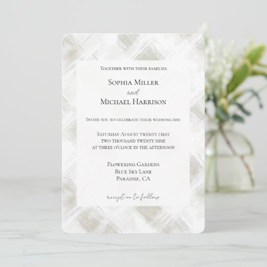 Invitation Mariage Chic Crème Rayures Blanches (Debout devant)