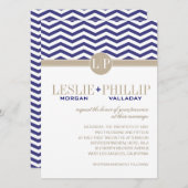 Invitation Mariage chic de marine du monogramme | de Chevron (Devant / Derrière)