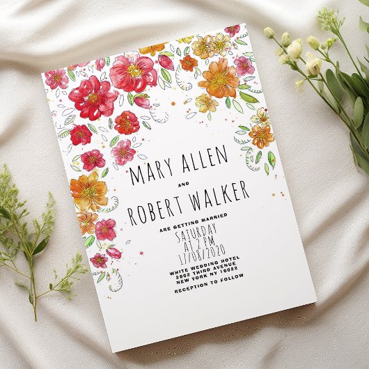 Invitation Mariage chic de pays rose rouge rouge orange