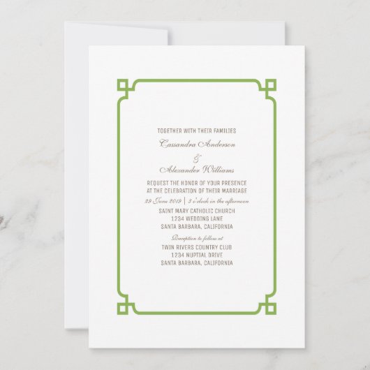 Invitation Mariage Chic Déco Vert (Devant)