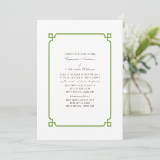 Invitation Mariage Chic Déco Vert (Debout devant)