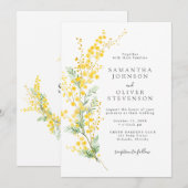 Invitation Mariage chic du printemps jaune Mimosa Fleurs de b (Devant / Derrière)