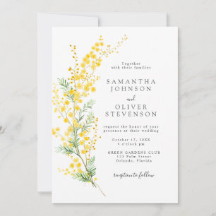 Invitation Mariage chic du printemps jaune Mimosa Fleurs de b