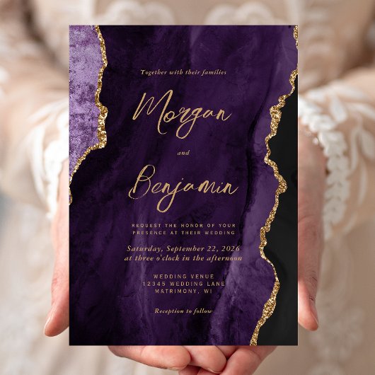 Invitation Mariage chic écriture moderne agate violette