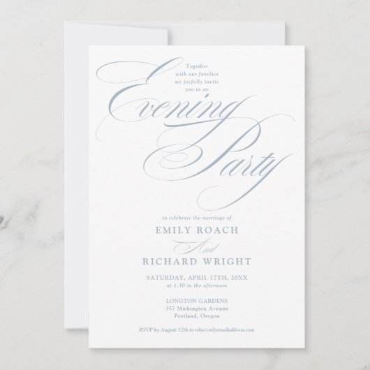 Invitation Mariage chic écriture soirée Dusty Blue (Devant)