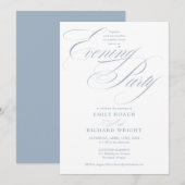 Invitation Mariage chic écriture soirée Dusty Blue (Devant / Derrière)