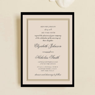 Invitation mariage chic élégant crème et noir classique