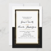 Invitation Mariage chic élégant moitié noir blanc et or (Devant)