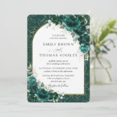 Invitation Mariage chic Emerald Green Rose Floral Gold Arch (Debout devant)