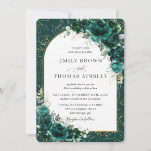 Invitation Mariage chic Emerald Green Rose Floral Gold Arch