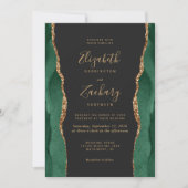 Invitation Mariage Chic Émeraude Vert Or Agate Arc Sombre (Devant)