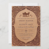 Invitation Mariage Chic en cuir de l'Ouest de l'entraîneur du (Devant)