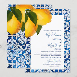 Invitation Mariage Chic et Élégant Carrelage Méditerranéen Bl