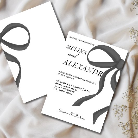Invitation Mariage chic et tendance Ruban Noir et blanc 