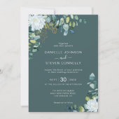 Invitation Mariage chic eucalyptus verdure blanc fleurs (Devant)