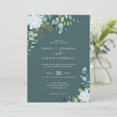 Invitation Mariage chic eucalyptus verdure blanc fleurs (Debout devant)