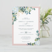 Invitation Mariage chic eucalyptus verdure blanc fleurs (Debout devant)