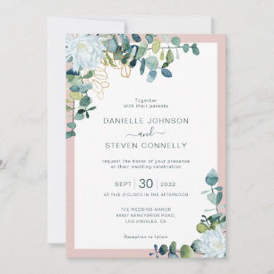 Invitation Mariage chic eucalyptus verdure blanc fleurs