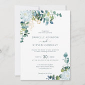 Invitation Mariage chic eucalyptus verdure blanc fleurs (Devant)